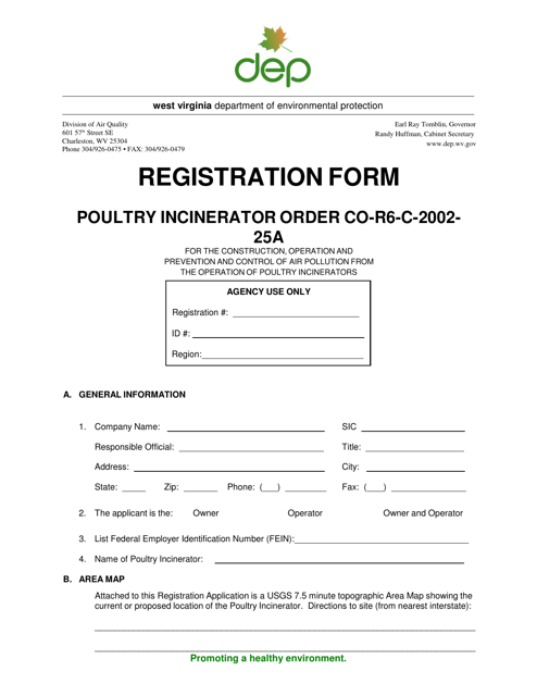 Registration Form - Poultry Incinerator Order Co-r6-c-2002-25a - West Virginia