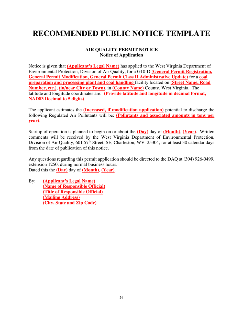 G10-d General Permit Registration Application - West Virginia, Page 24