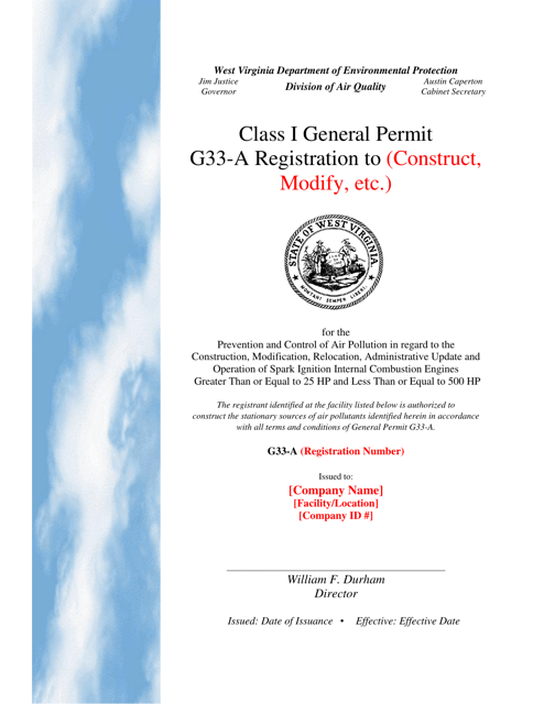 Class I General Permit G33-a Registration - West Virginia Download Pdf
