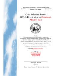 Class I General Permit G33-a Registration - West Virginia