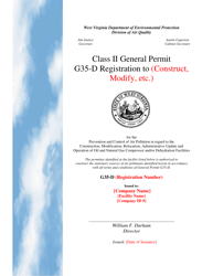Document preview: Class II General Permit G35-d Registration - West Virginia