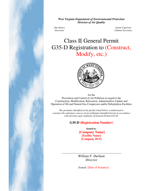Class II General Permit G35-d Registration - West Virginia