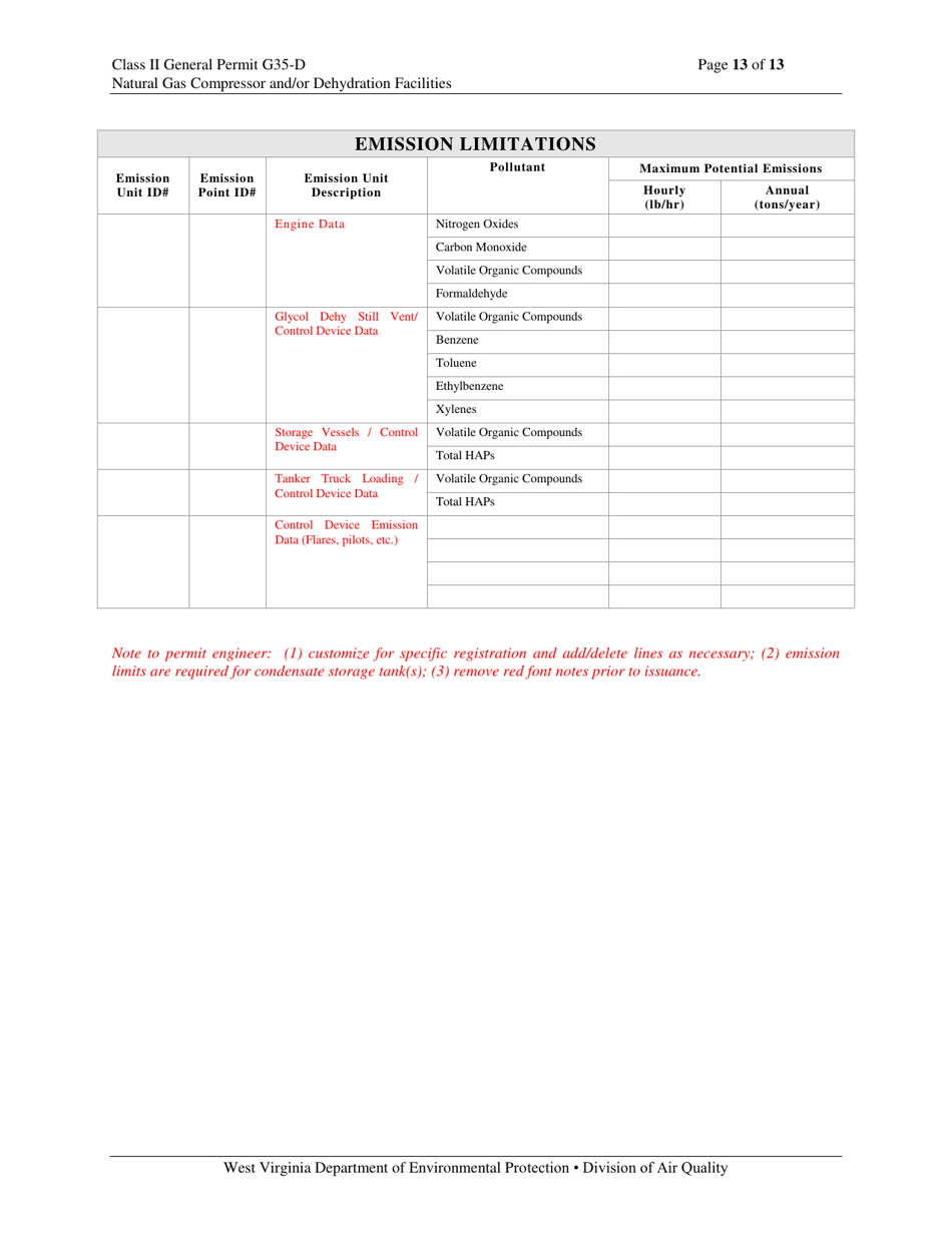 Class II General Permit G35-d Registration - West Virginia, Page 13