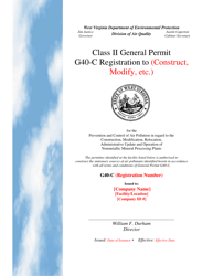 Document preview: Class II General Permit G40-c Registration - West Virginia