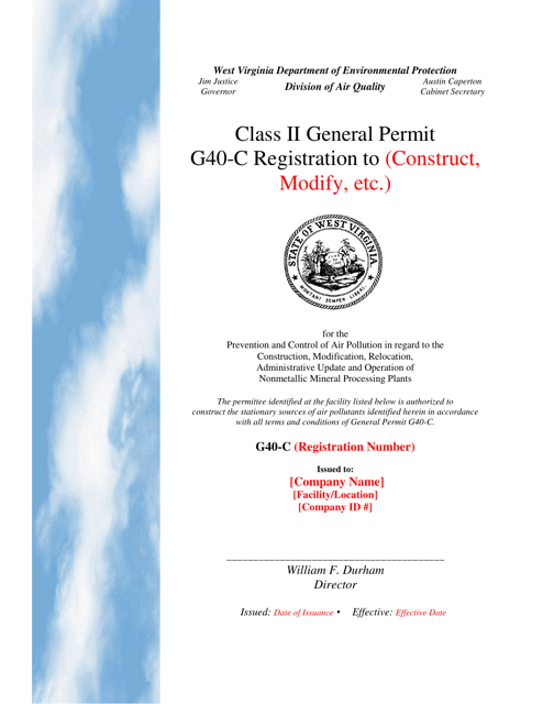 Class II General Permit G40-c Registration - West Virginia Download Pdf