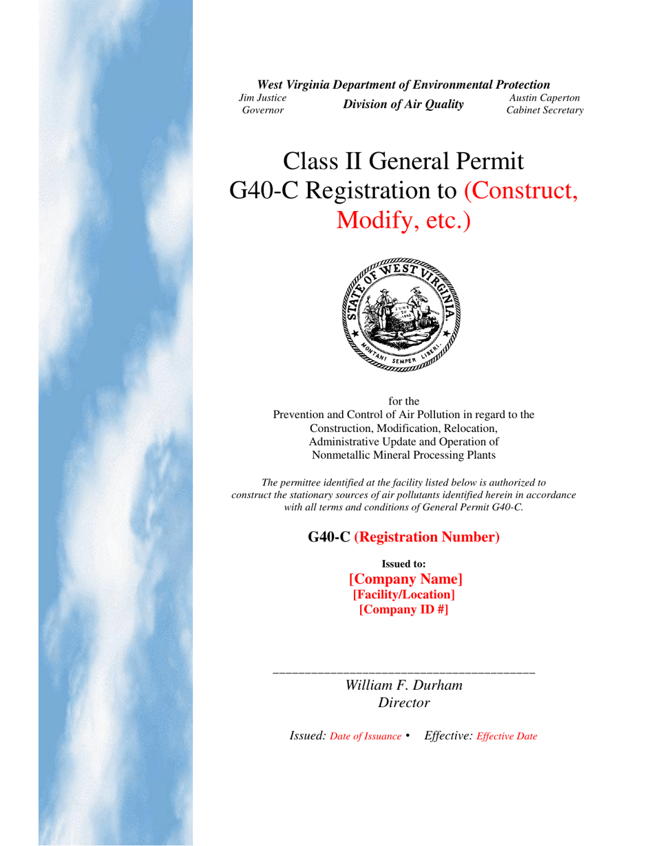 Class II General Permit G40-c Registration - West Virginia, Page 1