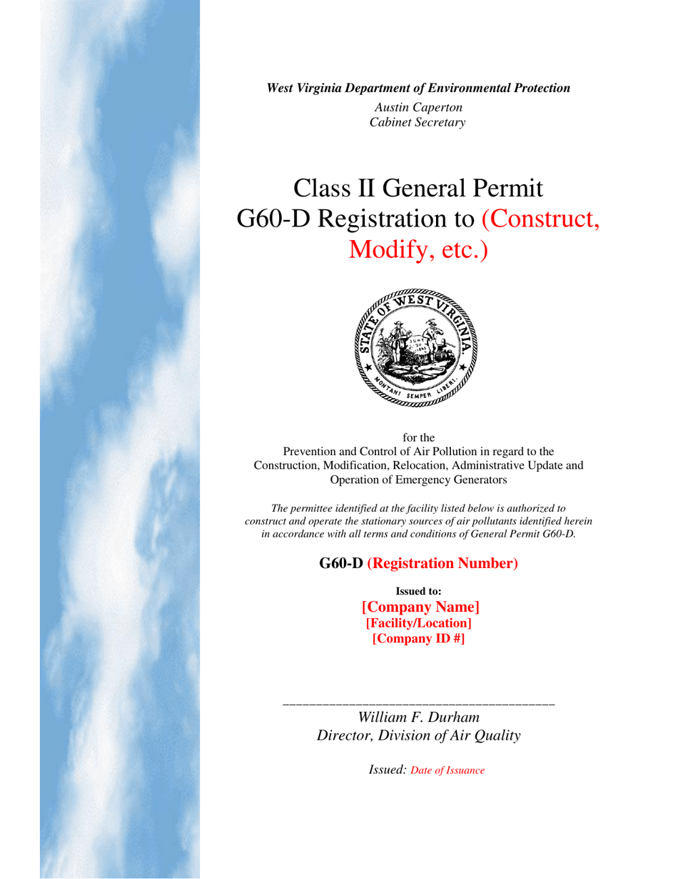 Class II General Permit G60-d Registration - West Virginia, Page 1