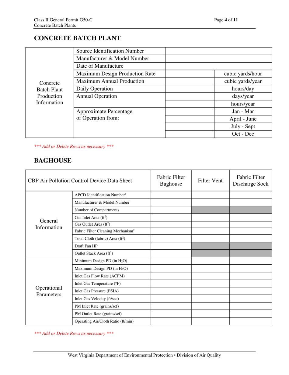 Class II General Permit G50-c Registration - West Virginia, Page 4