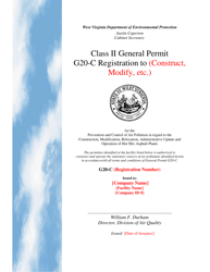 Document preview: Class II General Permit G20-c Registration - West Virginia