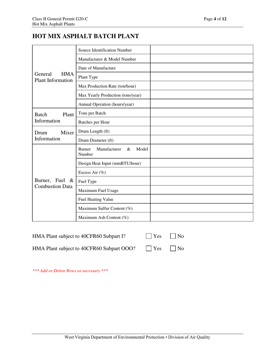 Class II General Permit G20-c Registration - West Virginia, Page 4