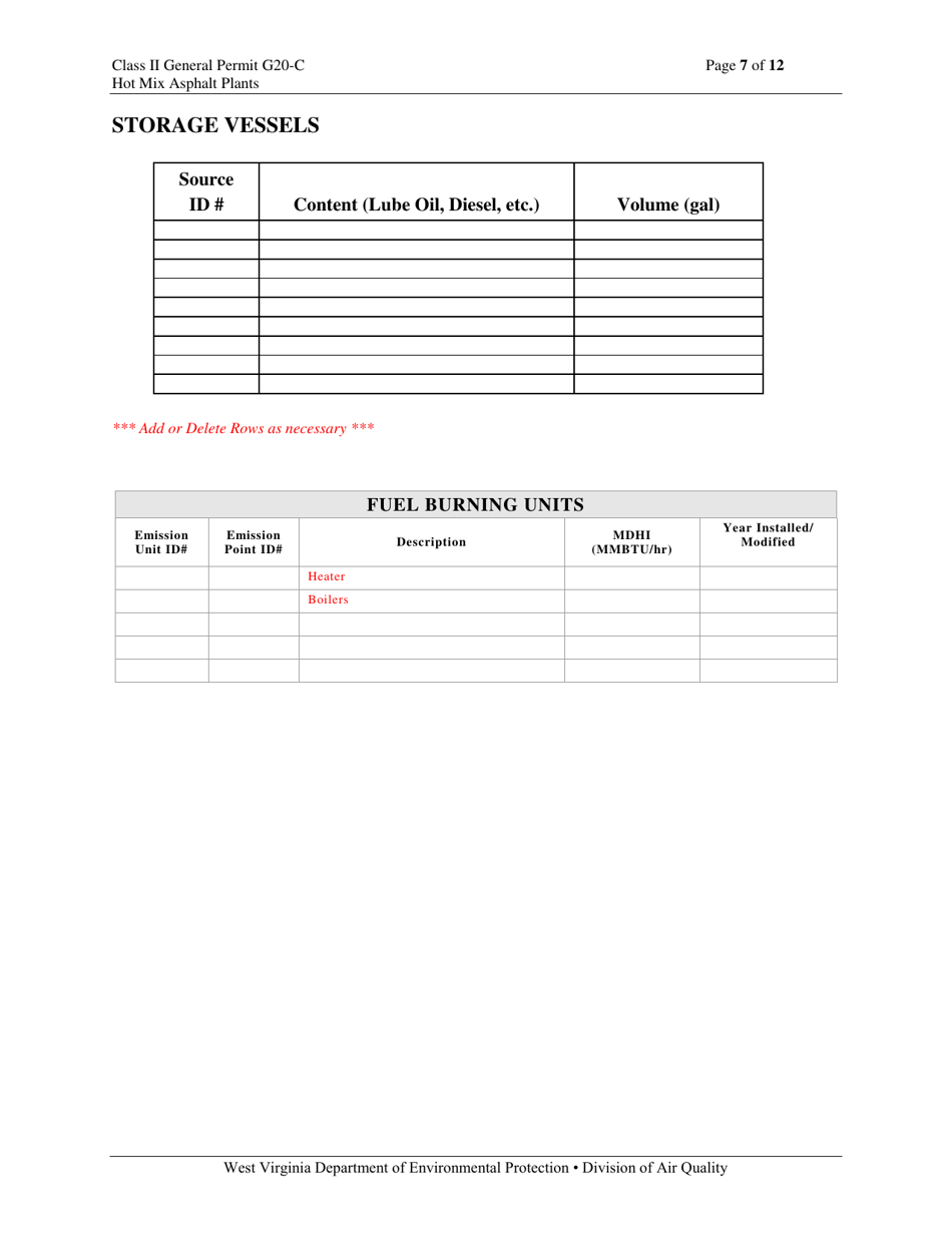 Class II General Permit G20-c Registration - West Virginia, Page 7