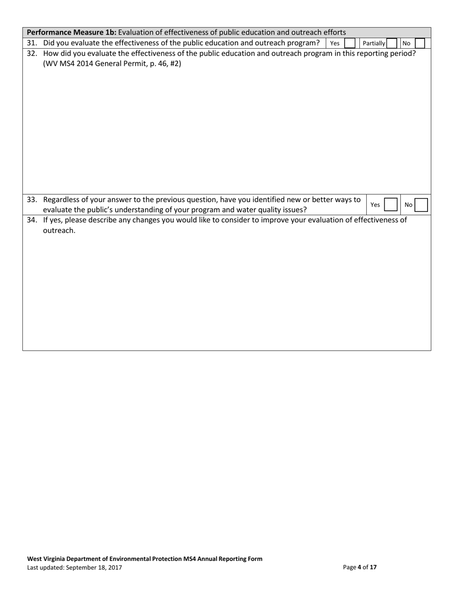 Ms4 Annual Report Form - West Virginia, Page 4