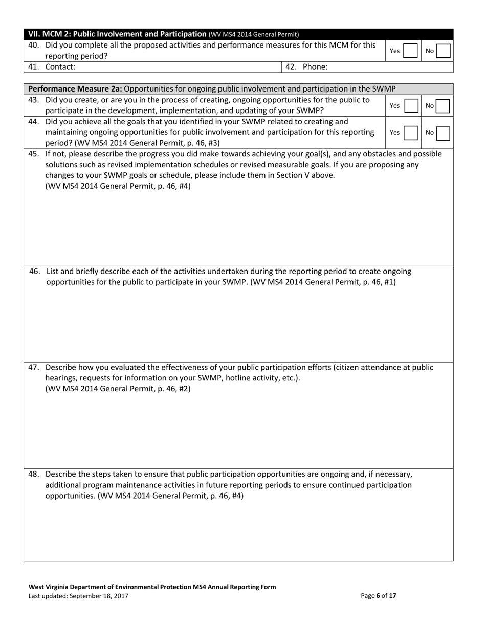 Ms4 Annual Report Form - West Virginia, Page 6