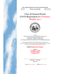Document preview: Class II General Permit G10-d Registration - West Virginia