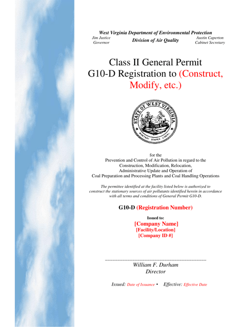 Class II General Permit G10-d Registration - West Virginia Download Pdf