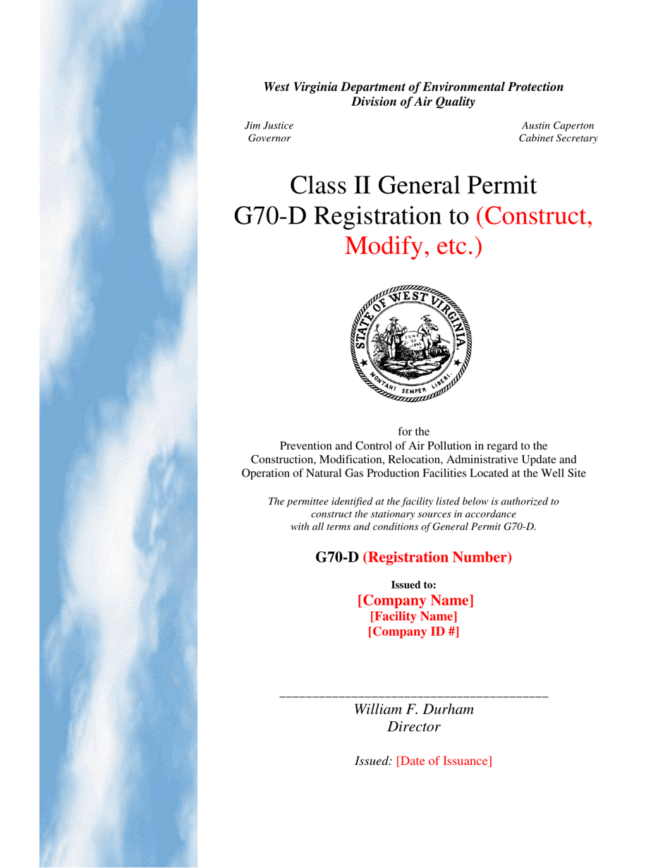 Class II General Permit G70-d Registration - West Virginia, Page 1