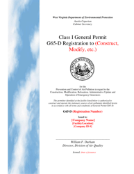 Document preview: Class I General Permit G65-d Registration - West Virginia