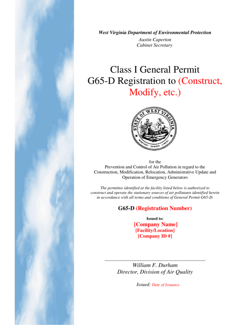 Class I General Permit G65-d Registration - West Virginia Download Pdf