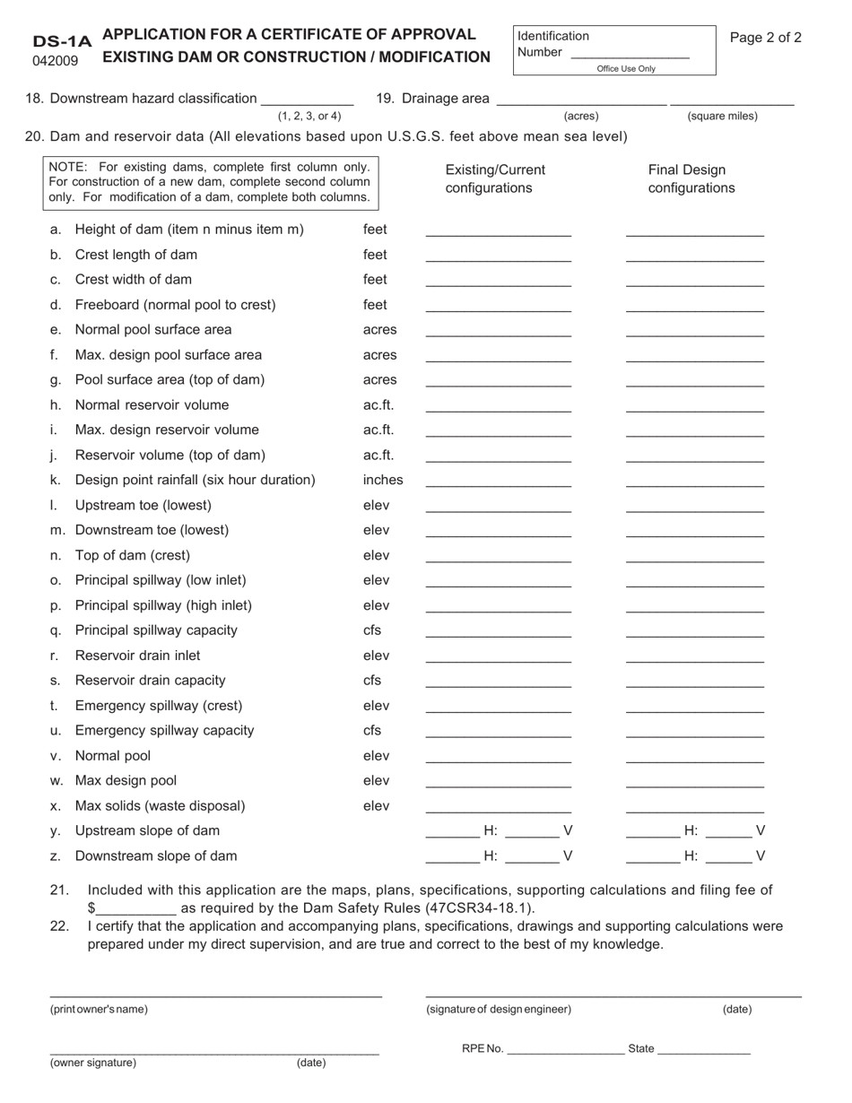 Form DS-1 Application for a Certificate of Approval - West Virginia, Page 2