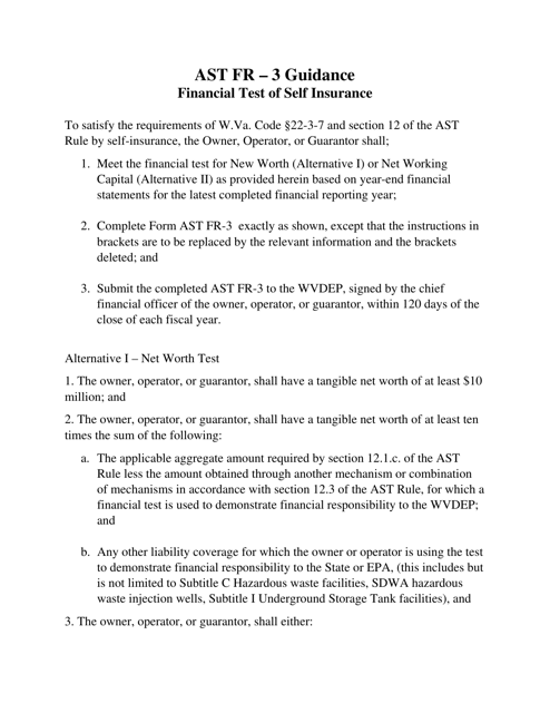 Instructions for Form AST FR-3 Financial Test of Self Insurance - West Virginia