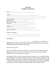 Form AST FR-5 Certificate of Insurance - West Virginia
