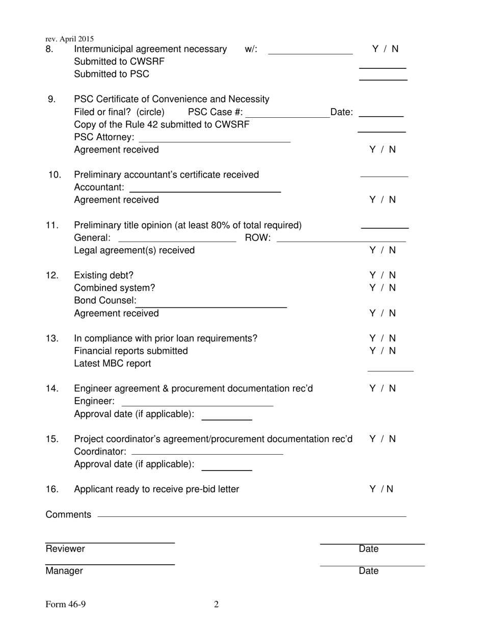 Form 46-9 Cwsrf Pre-bid Administrative Checklist - West Virginia, Page 2
