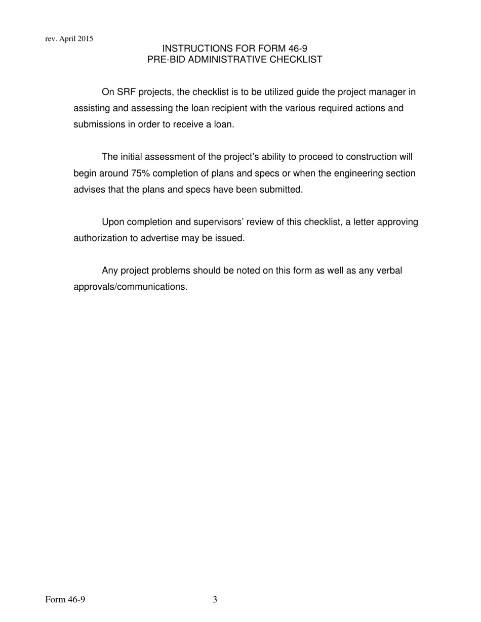 Form 46-9 Cwsrf Pre-bid Administrative Checklist - West Virginia, Page 3