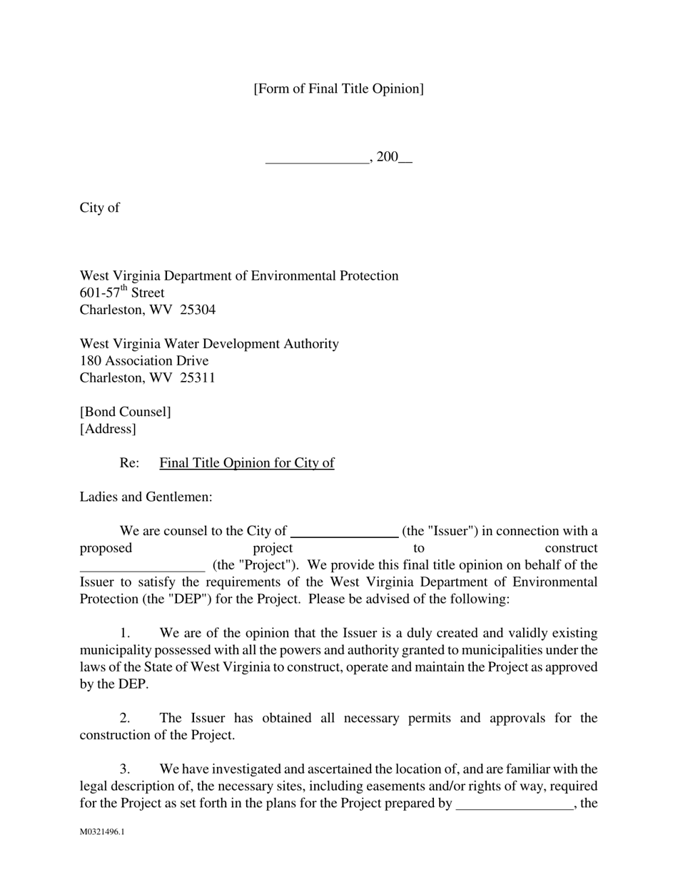 Title Opinion for a City - West Virginia, Page 1