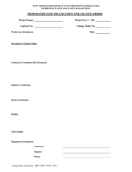 Document preview: Memorandum of Negotiation for Change Order - West Virginia