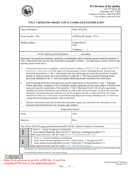 Document preview: Title V Operating Permit Annual Compliance Certification - West Virginia