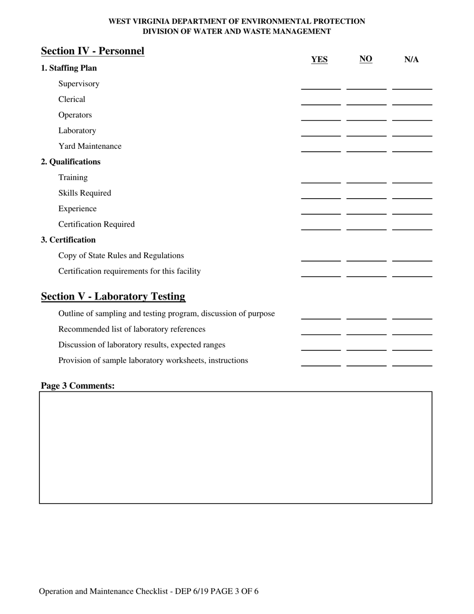 Operation and Maintenance Manual Review Checklist - West Virginia, Page 3