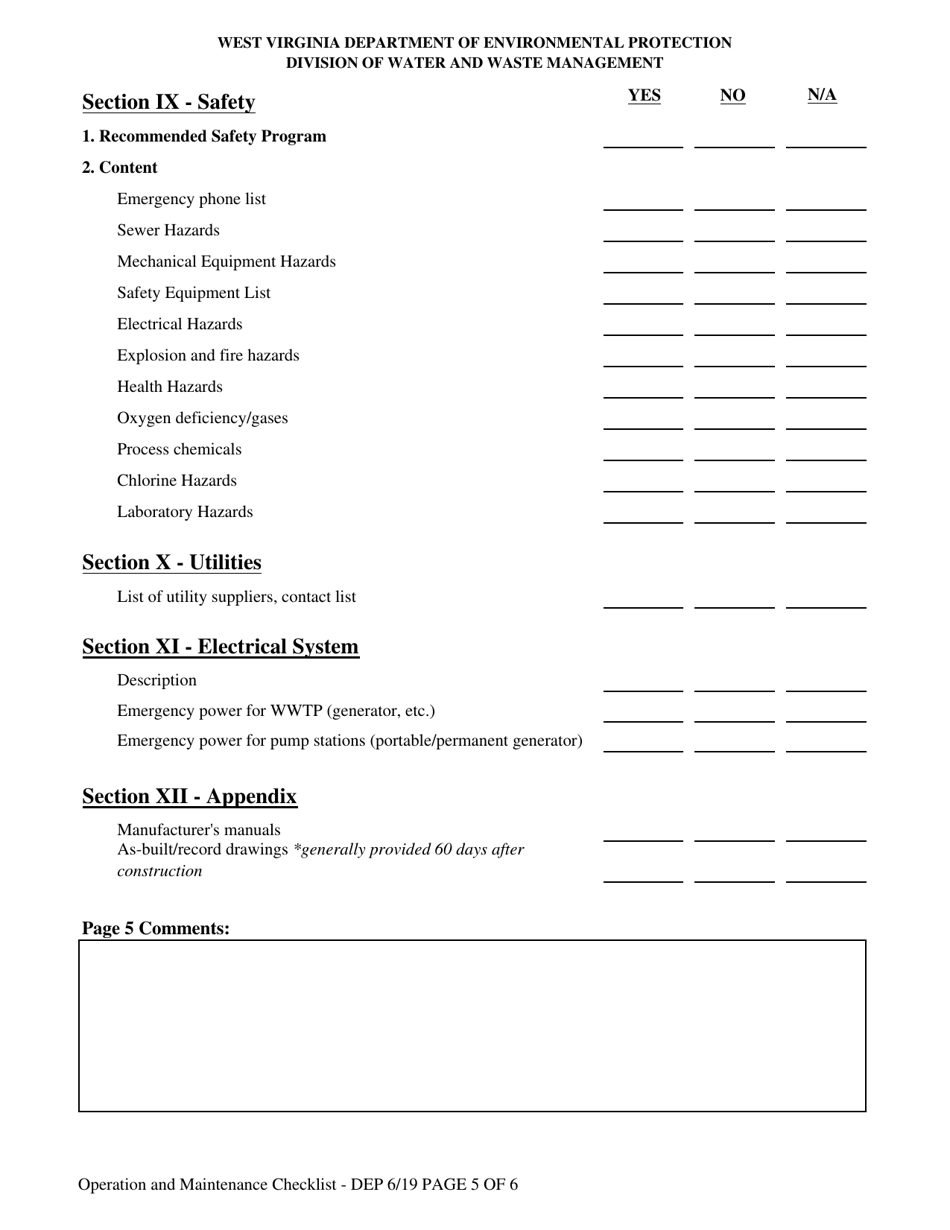 Operation and Maintenance Manual Review Checklist - West Virginia, Page 5