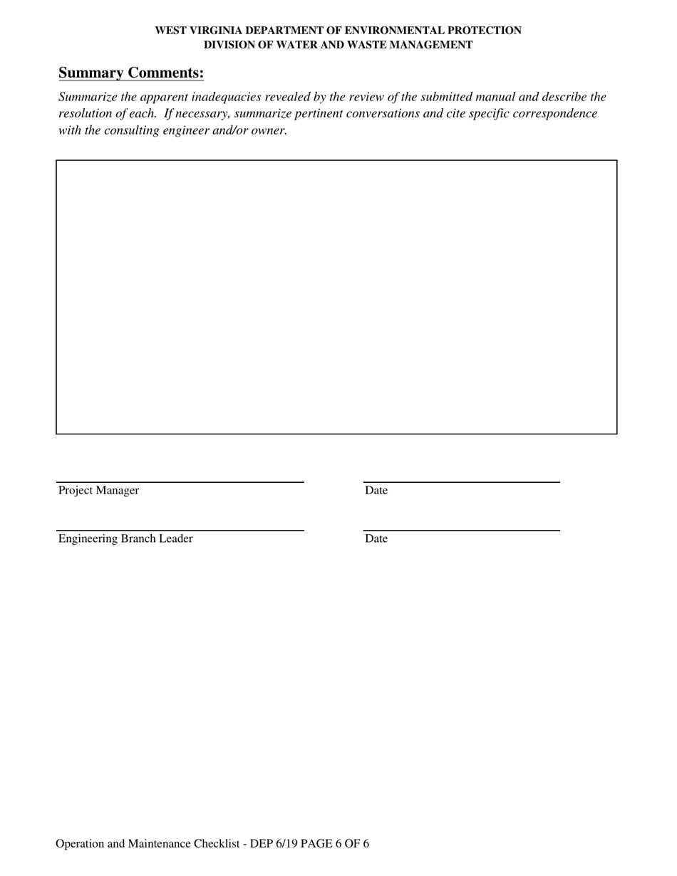 Operation and Maintenance Manual Review Checklist - West Virginia, Page 6