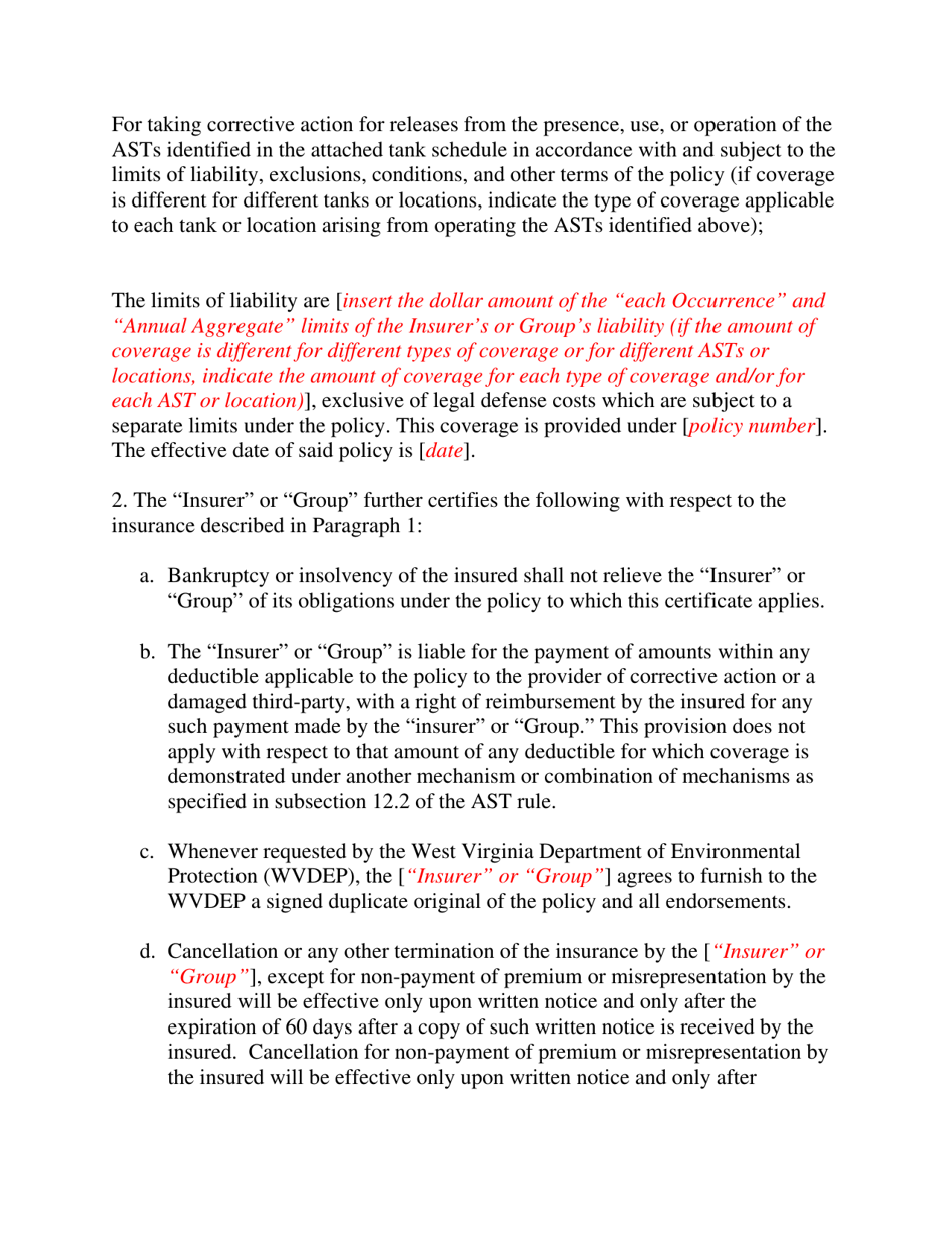 Instructions for Form AST FR-5 Certificate of Insurance - West Virginia, Page 3