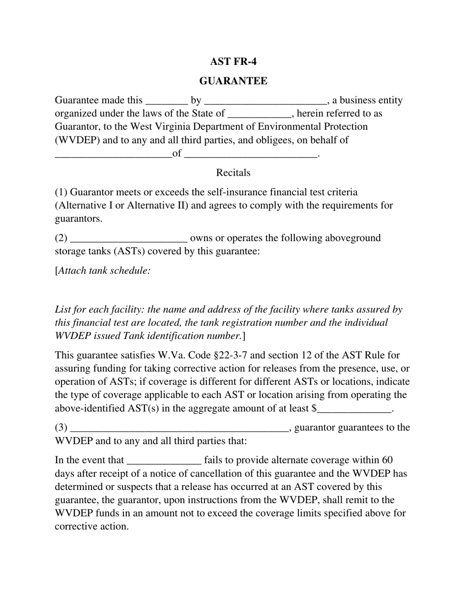 Form AST FR-4 Guarantee - West Virginia, Page 1