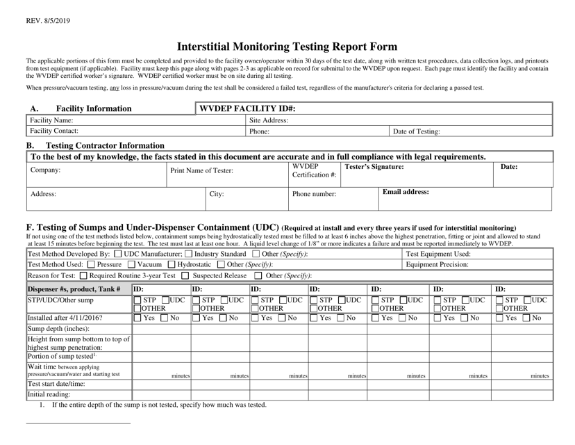 Interstitial Monitoring Testing Report Form - West Virginia Download Pdf