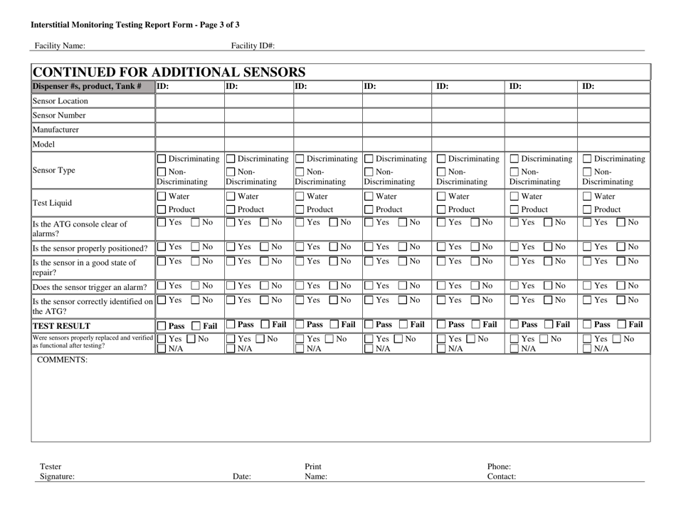 Interstitial Monitoring Testing Report Form - West Virginia, Page 3