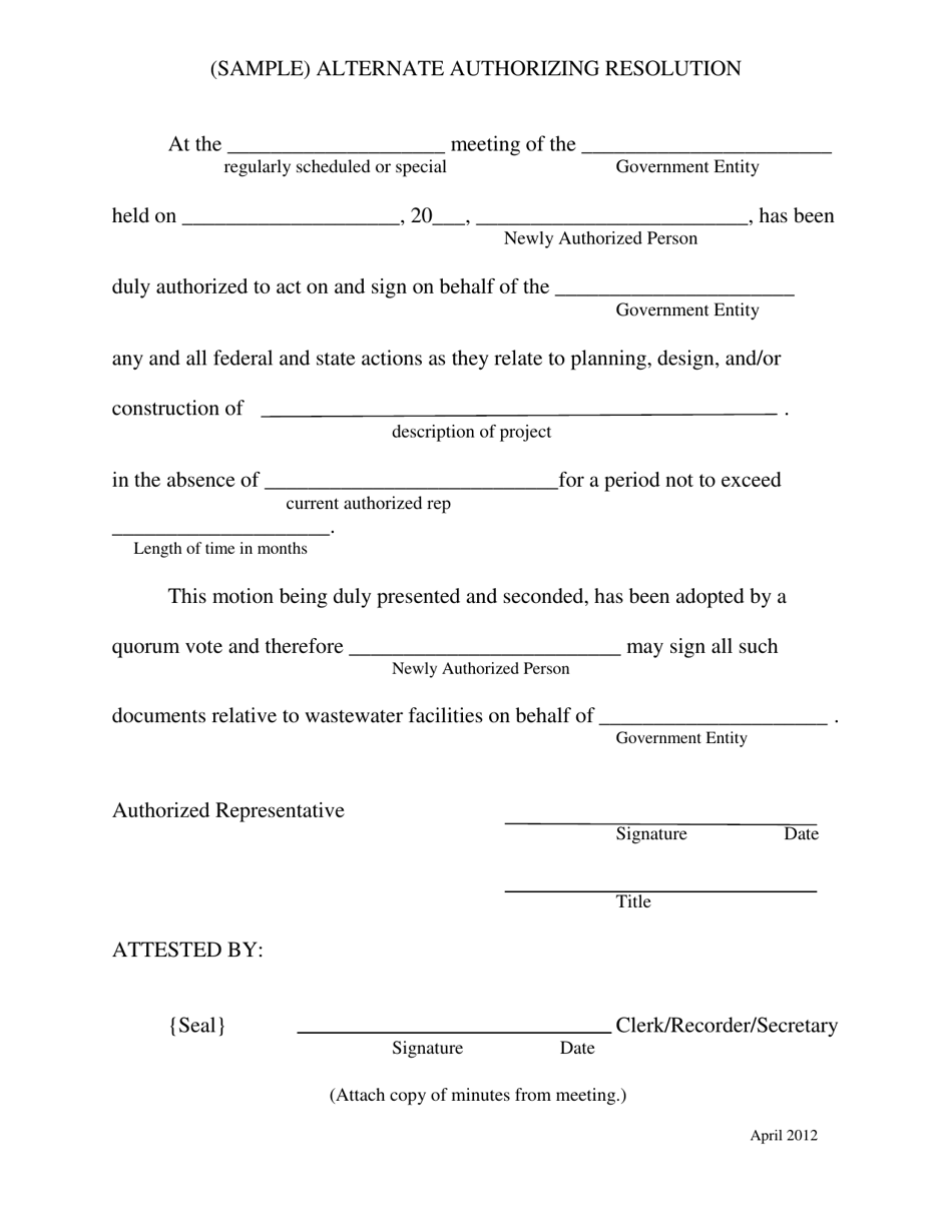 Alternate Authorizing Resolution - West Virginia, Page 1