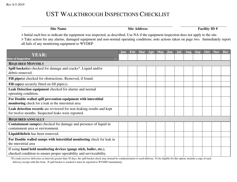 West Virginia Ust Walkthrough Inspections Checklist Fill Out, Sign