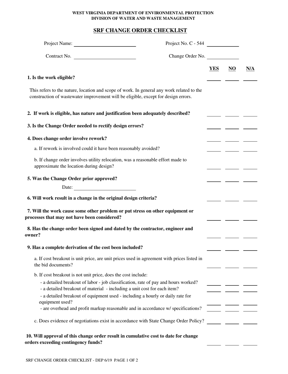 Srf Change Order Checklist - West Virginia, Page 1