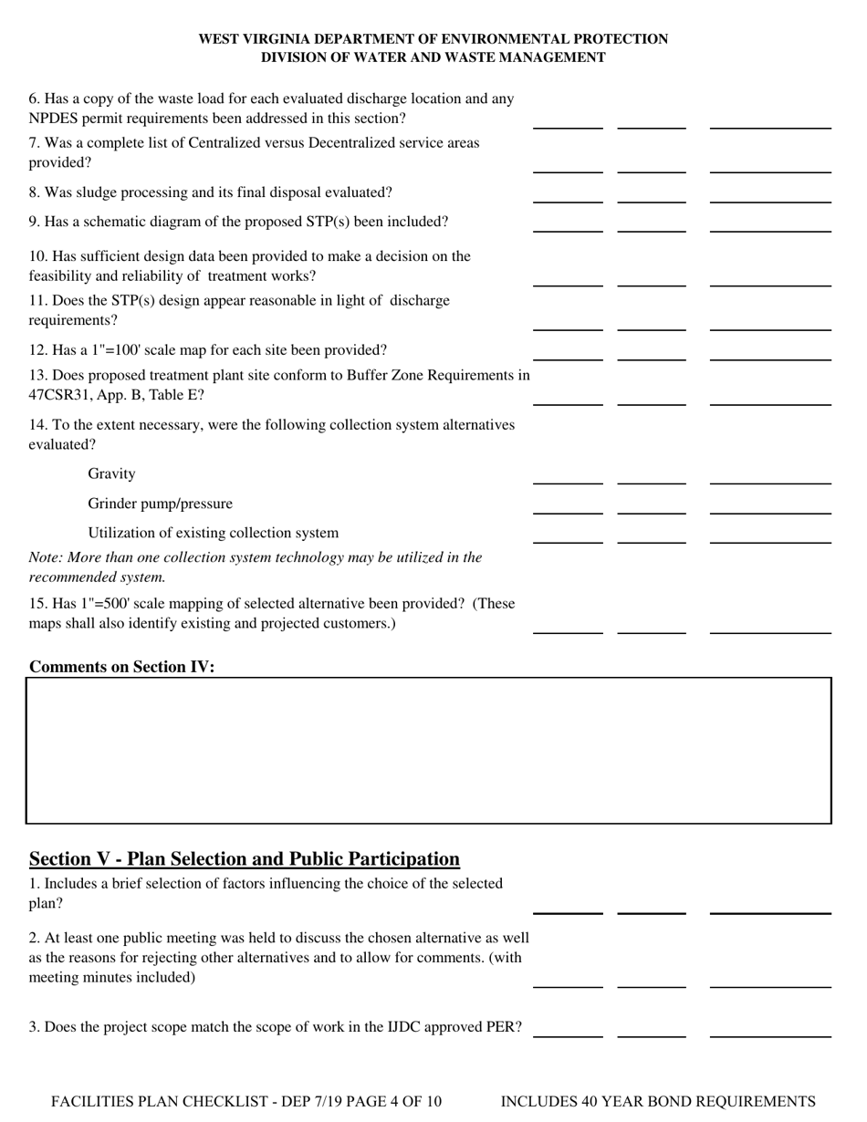 Facilities Plan Checklist - West Virginia, Page 4
