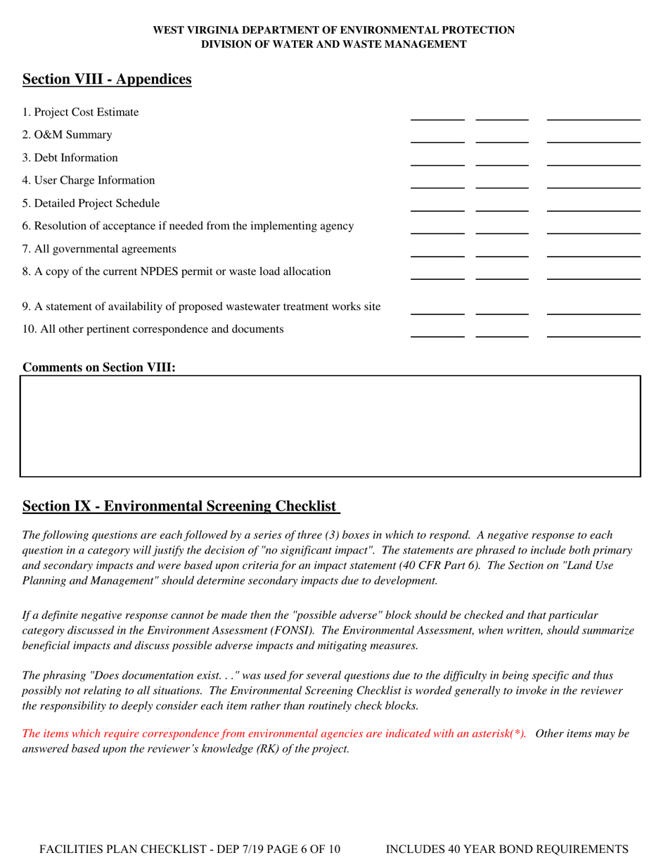Facilities Plan Checklist - West Virginia, Page 6