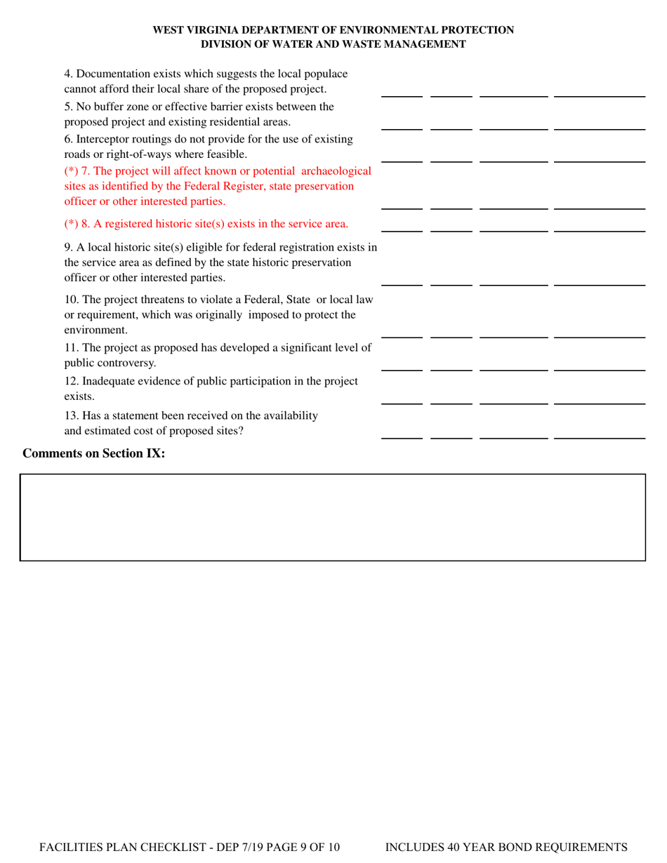 Facilities Plan Checklist - West Virginia, Page 9