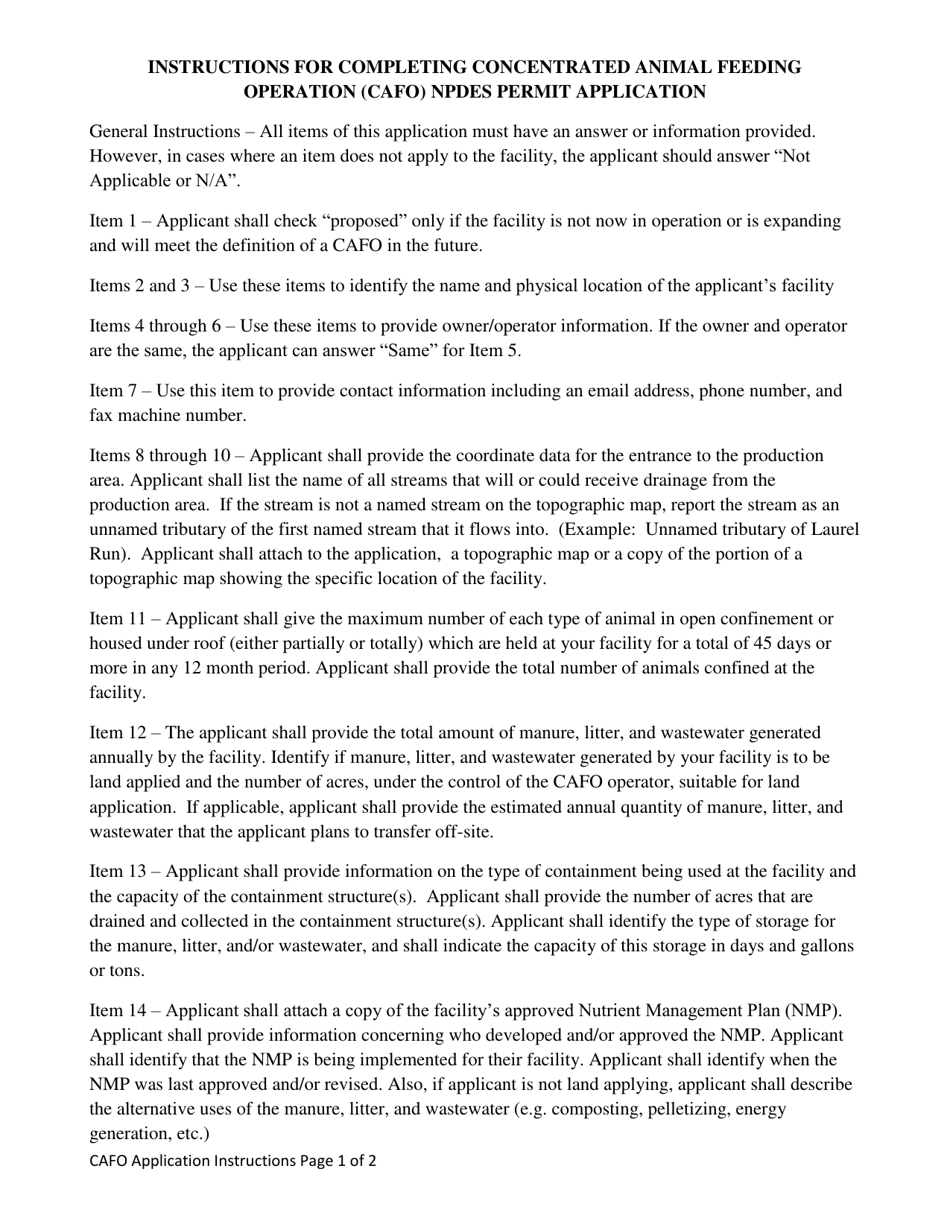 Download Instructions for Concentrated Animal Feeding Operation (Cafo