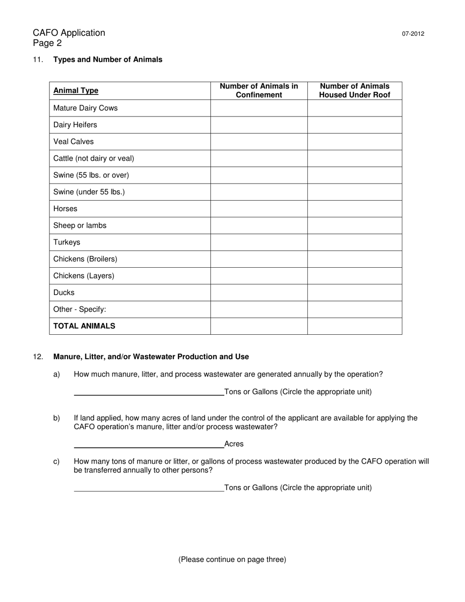 Concentrated Animal Feeding Operation (Cafo) Application - West Virginia, Page 2