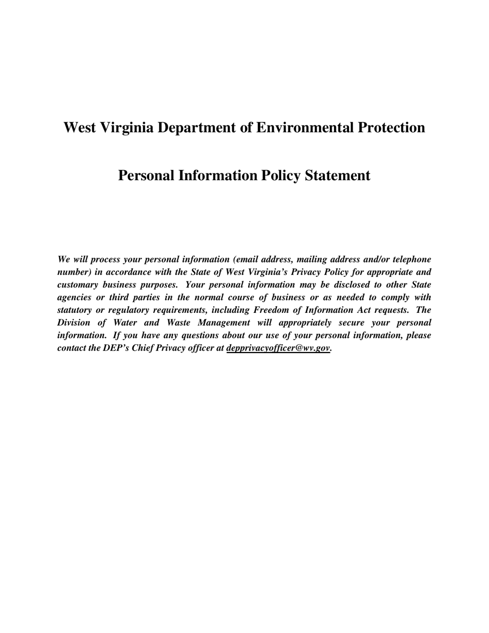 Industrial Pretreatment User Survey Form - West Virginia, Page 1