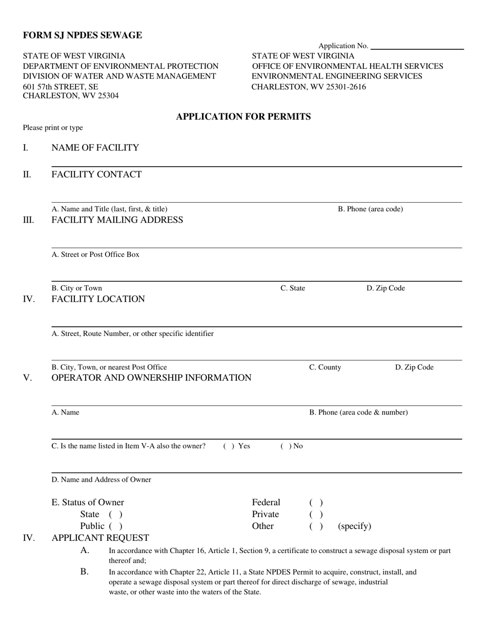 Form SJ Npdes Sewage Application for Permits - West Virginia, Page 2