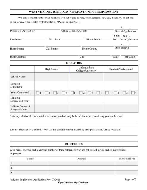 Application for Employment - West Virginia