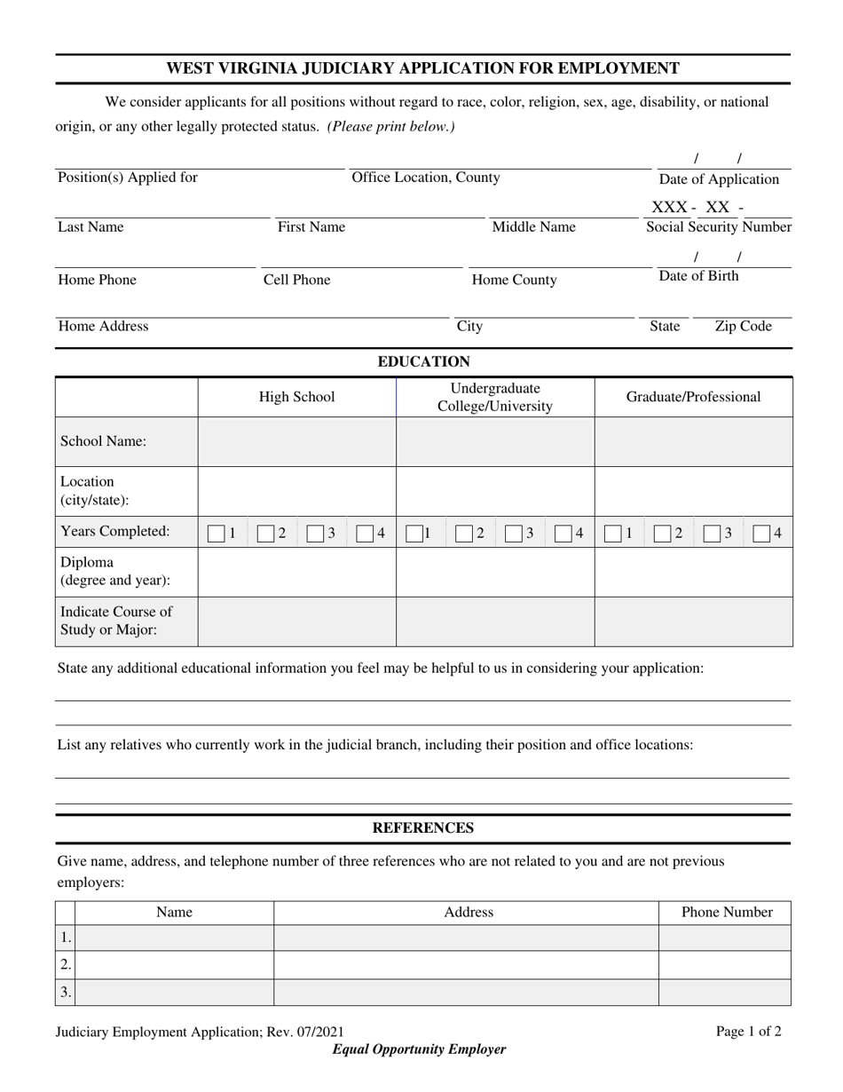 Application for Employment - West Virginia, Page 1