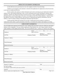 Application for Employment - West Virginia, Page 2